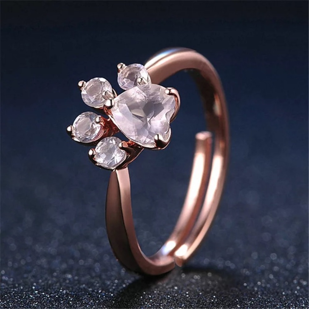 Adjustable Gold Plated Cut Cat Dog Bear's Paw Ring - Picture 2 of 5